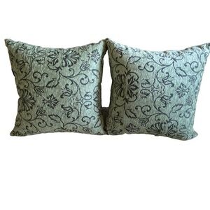 Pier 1 Sage Green and Black Floral Print Chenille Square Accent Pillows …